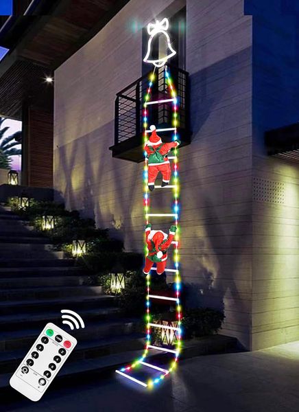 Noel Dekoratif Led Merdiven Işıkları Tırmanışlı Noel Baba, 10ft Santa Tırmanma Ladder Işıkları Uzak AMP 8 Aydınlatma Modları I için