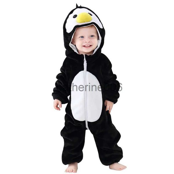 Occasioni speciali Purim Costumi di Halloween Neonati maschi Ragazze Cartone animato Animale Costume da pinguino Tutina Kigurumi Neonato Pagliaccetto Tuta Flanella x1004