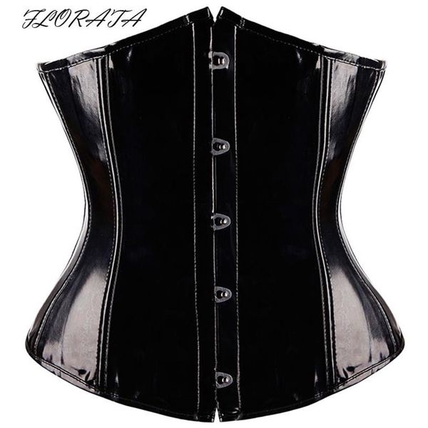 Gótico Fetiche Preto Underbust Espartilho PVC Vinil Bustier Lace-up Top Punk S-2XL Body Shaper190i