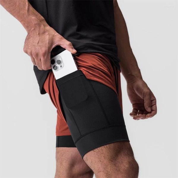 Shorts masculinos 2 em 1 correndo homens 2023 ginásio esporte homem duplo-deck secagem rápida calças de fitness jogging esportes sweatpants