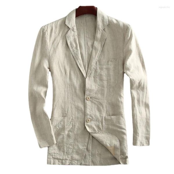 Ternos masculinos chegada primavera outono jaqueta terno de linho masculino fino casual único breasted blazer alta qualidade tamanho m l xl xxl