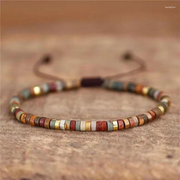 Strand 2x4 pedra natural espaçador contas pulseira picasso jasper olho de tigre labradorite rhodochrosite trança para mulheres jóias masculinas