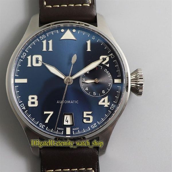 Versione top ZFF Big Pilot 500908 Riserva di carica di 7 giorni Quadrante blu Cal 51111 Automatico 500916 Orologio da uomo Cassa in acciaio Cinturino in pelle Spor254T