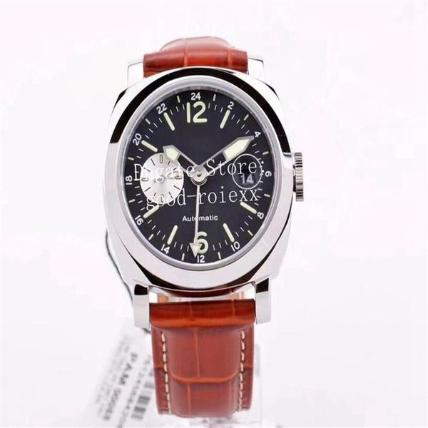 Relógios de negócios relógio masculino mostrador preto automático p 9000 movimento gmt mecânico 088 officine vs pulseira de couro pam vsf ca322q