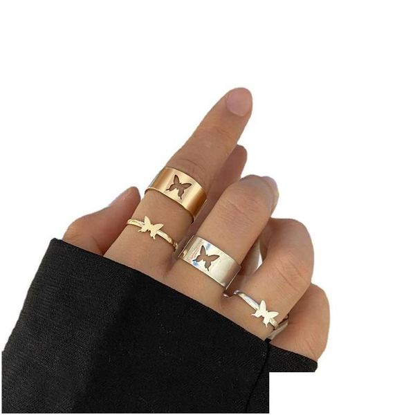 Cluster Ringe Trendy Gold Schmetterling Für Frauen Männer Liebhaber Paar Set Freundschaft Engagement Offene 2022 Schmuck Drop Lieferung Ring Dhue4