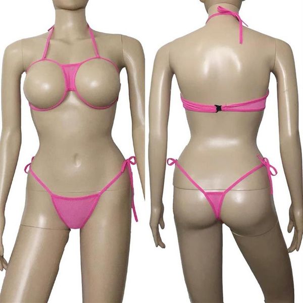 Rosa anime sexy feminino aberto peito bikini lingerie conjunto cupless sutiã superior tanga escola japonesa menina babydoll roupa interior2454