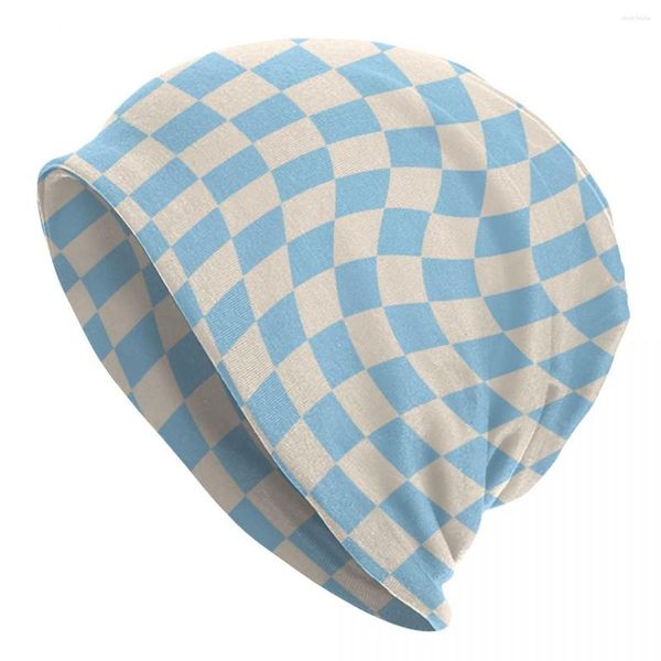 Berretti a quadri Baby Blue Twist Cappellini a scacchiera Moda unisex Skullies Berretti Cappello Primavera caldo termico elastico Bonnet Cappelli a maglia