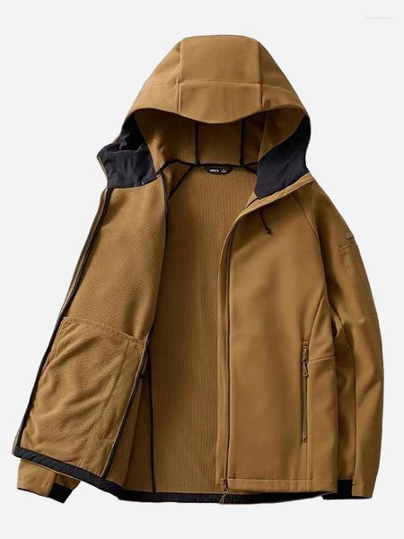 Giubbotti da uomo 2023 Autunno Inverno Giacca Outdoor Idrorepellente Foderato in pile Caldo Giacca a vento con cappuccio Plus Size Cappotto Softshell Casual