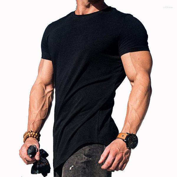 Camiseta masculina 2023 verão topo esportes lazer correndo bainha irregular manga curta camiseta casual masculino camiseta roupas