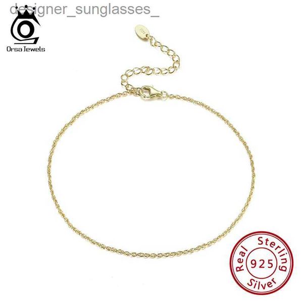 Tornozeleiras Orsa Jewels Pure 925 Silver Ankle Chain 14k Banhado a Ouro Delicado Acabamento Feminino Ornamentos de Corrente Fina para Diariamente SA06L231004