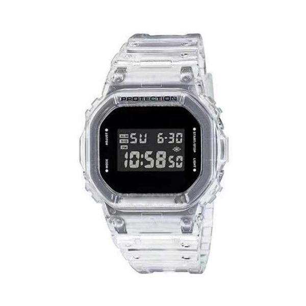 Relógios de pulso de alta qualidade G-5600 Transparent Watchband Masculino Relógio LED Eletrônico Digital Gelo com Hora Mundial Pequeno Relógio Quadrado287m