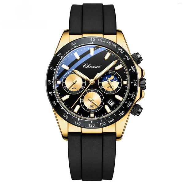 Orologi da polso Orologi di lusso alla moda da uomo quadrante dorato cinturino in caucciù calendario cronografo business casual top orologio da polso al quarzo reale