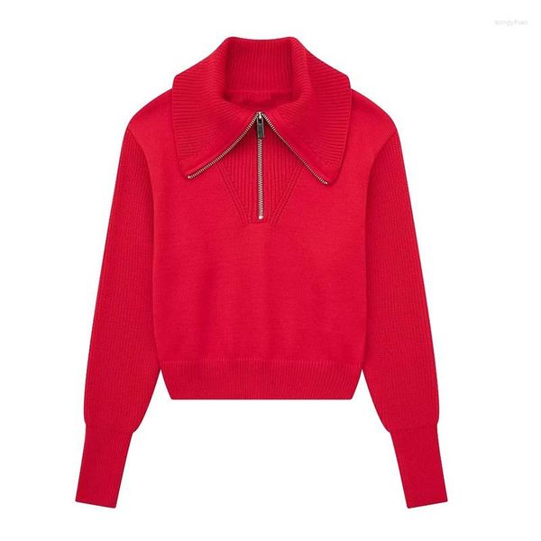 Suéteres femininos Yenkye Knit Zip Sweater para mulheres 2023 manga comprida gola alta colheita pulôver feminino outono inverno malhas