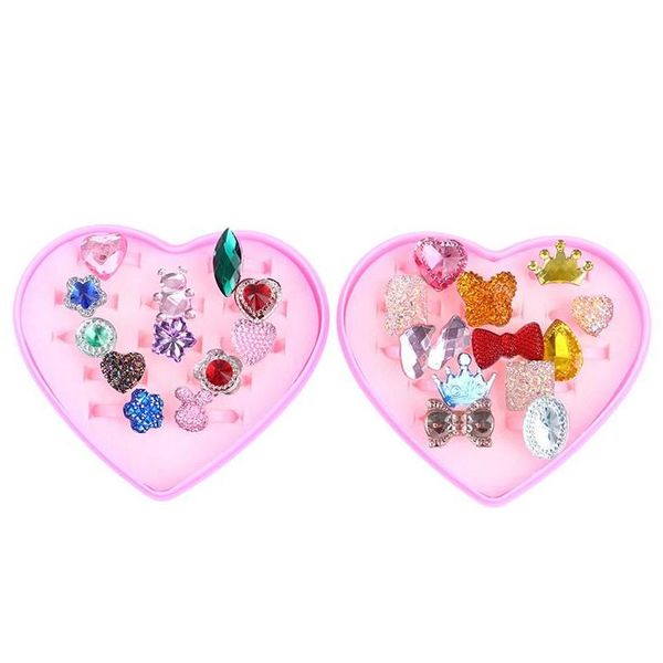 Anéis de cluster 10/12 unidades / conjunto de desenhos animados para crianças para meninas conjunto de anel de dedo jóias caixa de exibição de coração crianças brinquedo presente drop entrega dhloi
