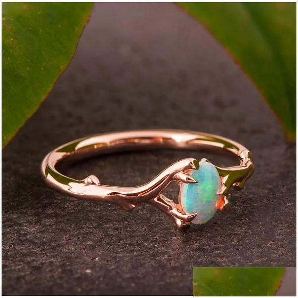 Cluster Ringe Exquisite Opal Ring für Frauen Zweig Form Rose Gold Verlobung Männer Party Geschenke Drop Lieferung Schmuck Dhua0