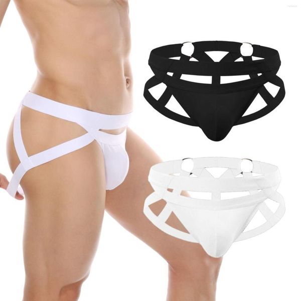 Cuecas masculinas anel de metal cuecas nádegas dupla tanga cor sólida algodão juventude mens backless