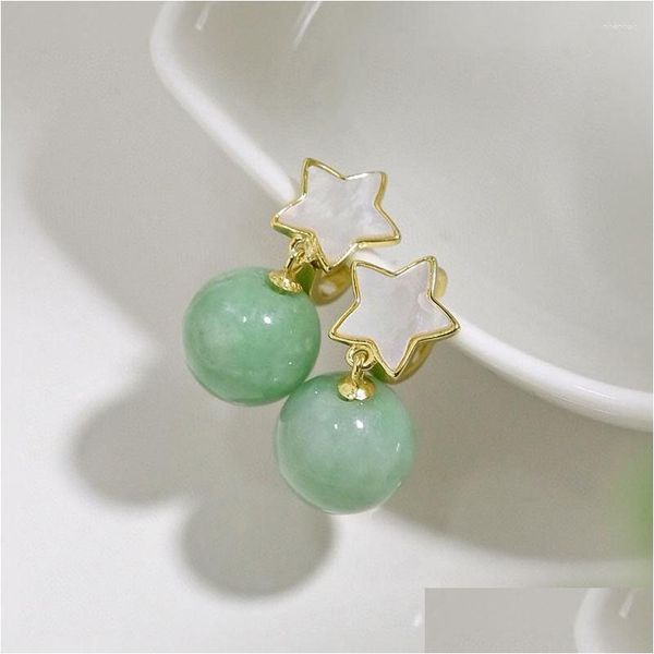 Dangle Chandelier Brincos Românticos Luz Luxo Branco Fritillaria Estrela Brincos Natural Calcedônia Fresco Verde Bead Curto Para Mulheres Je Dhbsx