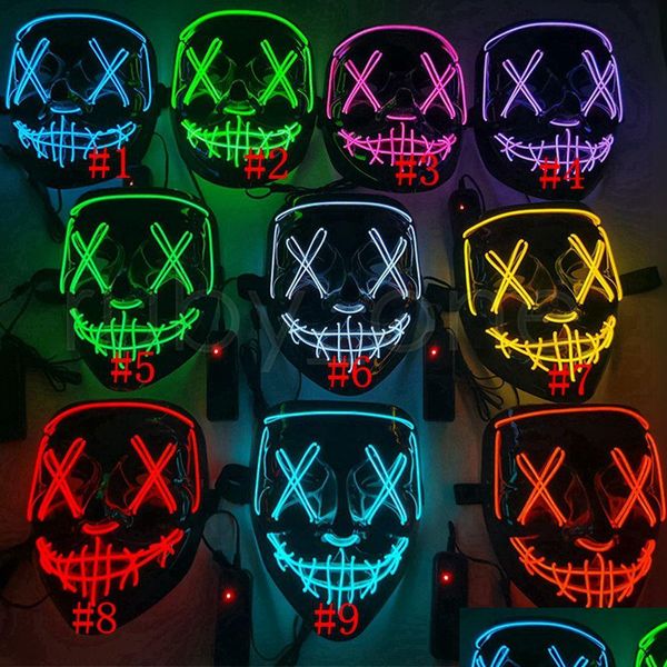 Maschere per feste Maschera di Halloween Led Light Up Divertente The Purge Election Year Grande Festival Forniture per costumi cosplay Rra4331 Drop Delivery Ho Dhptt