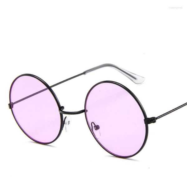 Güneş gözlüğü moda kadınlar retro yuvarlak marka tasarımcısı küçük çerçeve siyah pembe lüks aynalar metal güneş gözlükleri uv400