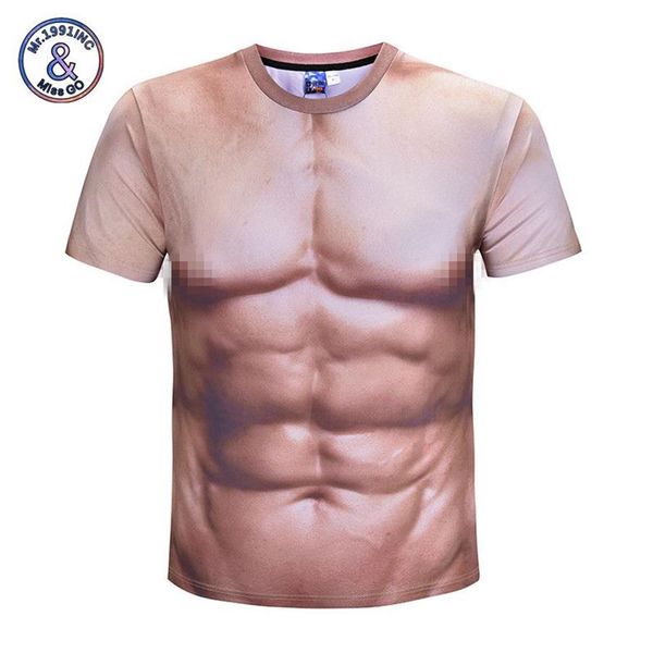 Herren 3D-Muskel-T-Shirt Po-Parodie realistischer Digitaldruck elastisches Fitness-T-Shirt Kreativer Sommer Kurzarm274r