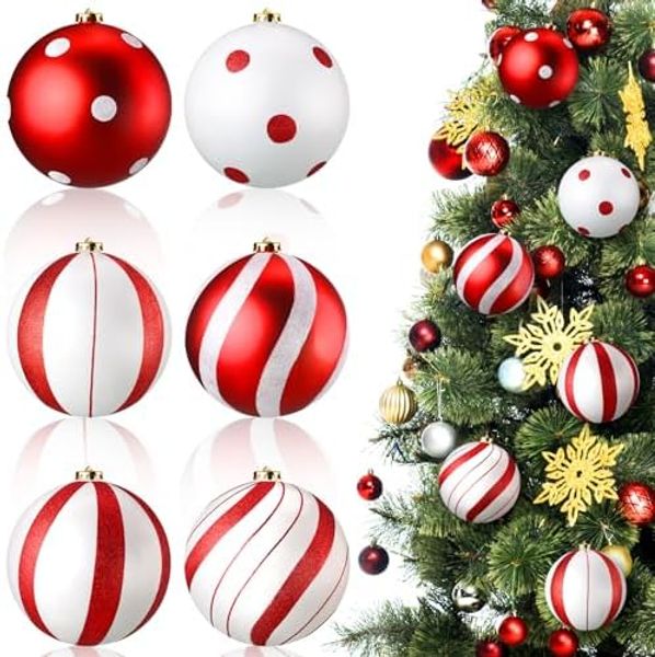 6er-Pack Weihnachtskugel-Ornamente 6 39 39 Glitzer-Schwarz-Weiß-Ornamente Kunststoff-Hängeornamente Feiertags-Christbaumschmuck Chr