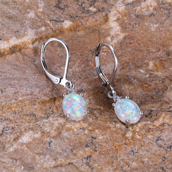 Creolen, ovaler Stein, weißer Opal-Ohrring, niedlicher kleiner Ei-Form-Geburtsstein für Frauen, Charm, silberfarben, Verlobungsschmuck, Geschenk