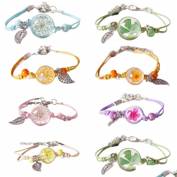 Bracciale Chakra di moda con perline Bracciale Mticolor regolabile intrecciato a mano con fiori secchi in ceramica Perline di vetro Gioielli con consegna a goccia Dh2St