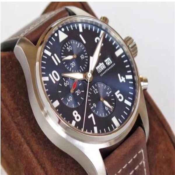 Классические новые мужские автоматические механические часы для пилотов из нержавеющей стали Daydate с сапфиром коричневые кожаные спортивные часы с синим циферблатом205U