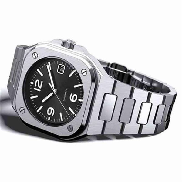 Bell Ross Masculino Premium Clássico Quadrado Quartzo Luxo Data Banda de Aço Relógio Montre Homme Relogio masculino242C