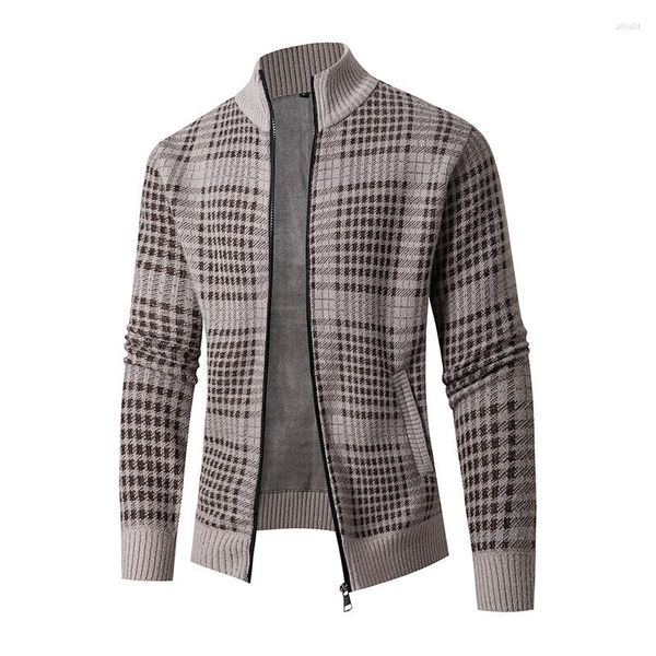 Maglioni da uomo Autunno e inverno Maglione versatile Moda Color Clip Calda maglieria a quadretti Top Cardigan Cappotto