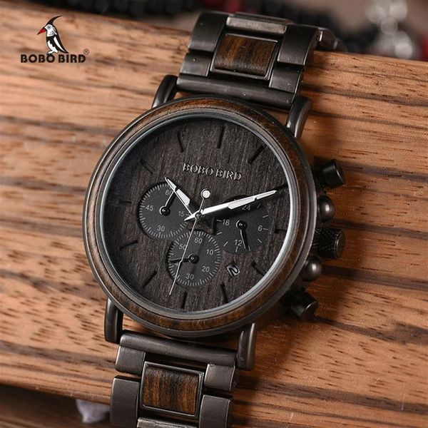 BOBO BIRD Holz Herrenuhr Relogio Masculino Top Marke Luxus Stilvolle Chronograph Militäruhren Uhren in Holz Geschenkbox CX2258f