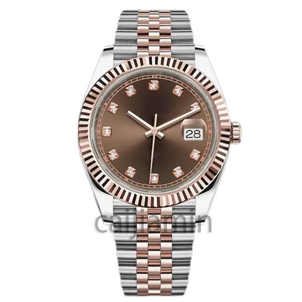 caijiamin - Relógio masculino 41mm mostrador grande ouro rosa relógio mecânico automático pulseira de aço inoxidável2723