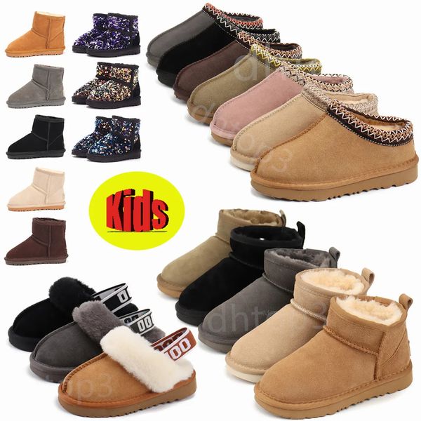 Stivali per bambini scarpe firmate pantofole tazz stivali australianistivali da neve pantofole per bambini stivali ultra mini donna inverno Stivali per bambini stivali con diapositive in pelliccia di castagna