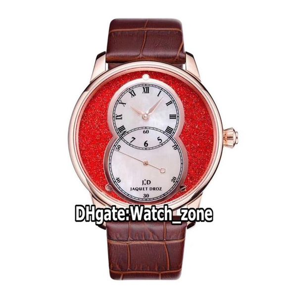 Новые автоматические мужские часы Pierre Jaquet Droz Grande Seconde Circled J014013340 A2824, красный, белый циферблат, корпус из розового золота, кожаный ремешок Wa2355