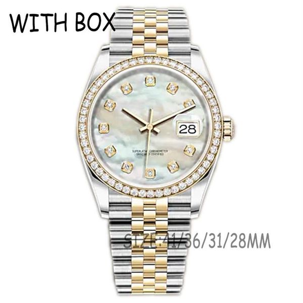 Automatische mechanische Herrenuhren 41 36 31 28 mm Diamant-Lünette Perlengesicht leuchtende wasserdichte Golduhr Montre de Luxe Dropshippin275H