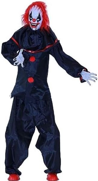 5 Fuß großer animatronischer Clown-Halloween-Requisit, 4 Sprachgrüße, berührungsaktiviert, rot leuchtende Augen, batteriebetrieben, Halloween-Dekoration
