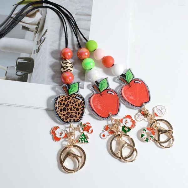 Schlüsselanhänger Silikon Perlen Schlüsselbund Lanyards für ID-Abzeichen Mode Bunte Apple Halskette Frauen Weihnachtsgeschenk 2023