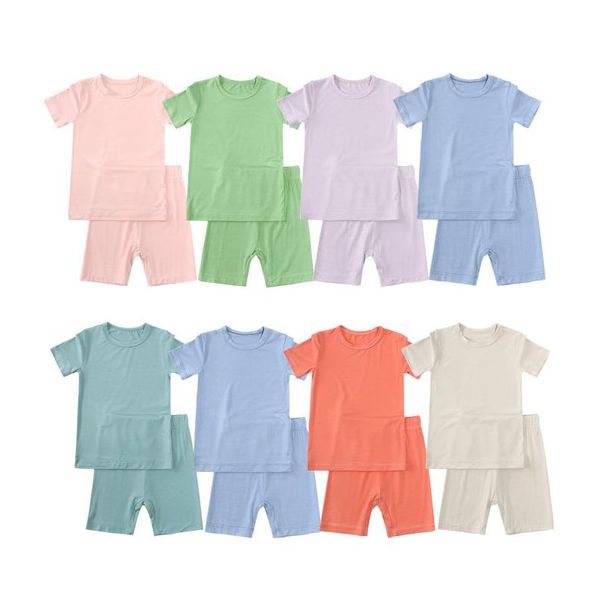 Conjuntos de roupas crianças conjunto de roupas de fibra de bambu bebê menino / menina camiseta shorts verão algodão meninos treino crianças gota entrega maternit dhoc6