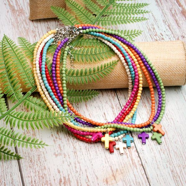 Catene LUNA RAGAZZA Esclusivo 4MM Pietra Naturale Croce Collane con pendente Per Le Donne Etnico Yoga In Rilievo Boho Choker Collares Dropship