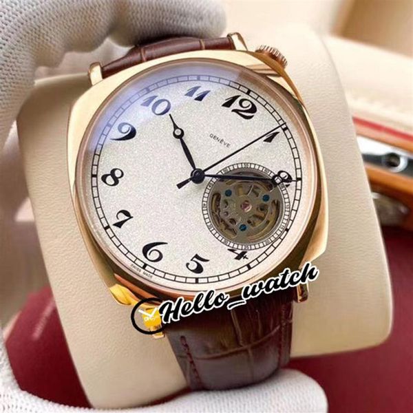 New Historiques American 1921 82035 000R-9359 Мужские часы с автоматическим турбийоном и белым циферблатом, корпус из розового золота, коричневые кожаные часы Hell322s