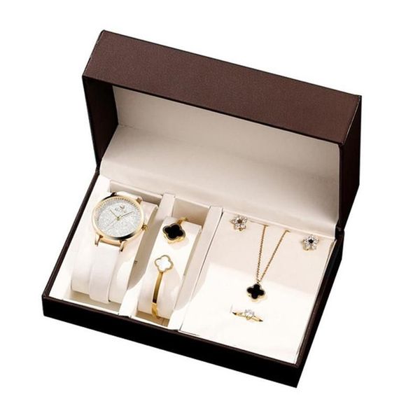 Armbanduhren 5 teile / satz Luxus Damenuhr Set Edelstahl Jewerly Quarz Frauen Uhren Geschenk Titan Armband Montre Femme209u