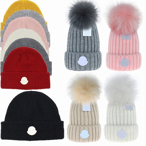 Beanies Monclair Hat Designer Inverno Malha Mulheres Mens Chapéus De Lã Quente Pele Pom Gorros Chapéus Feminino Bonnet Caps A22N #