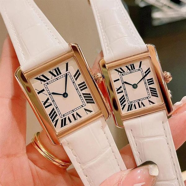 Kadın Square Watch Designer Luxury Watch Girl Valentine Günü Hediye İzle Kuvars Hareket Paslanmaz Çelik Deri Kayış Çeşitli boyutlar 265g