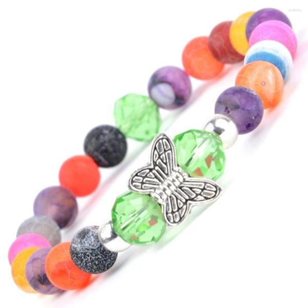 Charme pulseiras multicolorido ágata frisada pulseira borboleta animal pulseiras para mulheres artesanais yoga jóias atacado