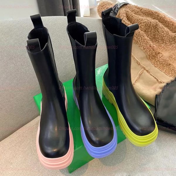 Stivali da donna di alta moda PNEUMATICO Stivale alto basso in vera pelle Caviglia color caramello Mezza pelle di vitello Scarpe con cerniera Chelsea Stivali invernali con piattaforma antiscivolo Martin Bootes