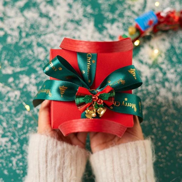 Confezione regalo Scatola festiva Natale Elegante manico Bowknot Nastro Campana Decor Confezione regalo cubica per le vacanze