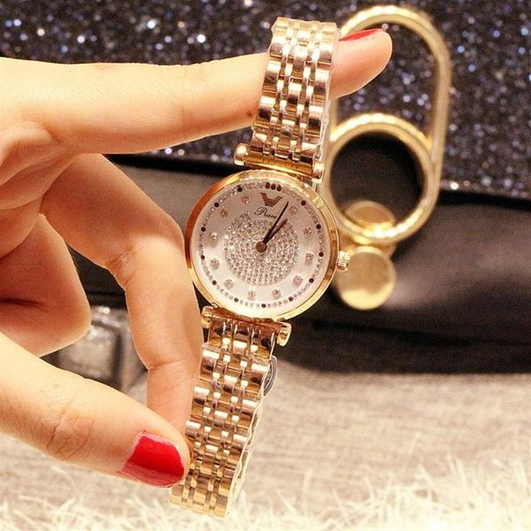 Orologi da polso Orologio da donna alla moda di lusso pieno di cristalli Orologi al quarzo con diamanti Cintura in acciaio pregiato impermeabile con diamanti Ruby 247r