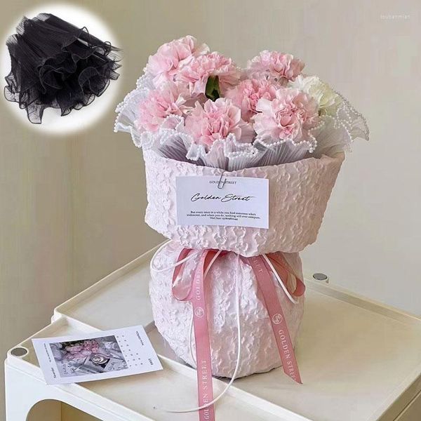 Cadeau cadeau Saint Valentin Fleur Emballage Papier Vague Fil Emballage Dentelle Mesh Fleuriste Bouquet Fournitures