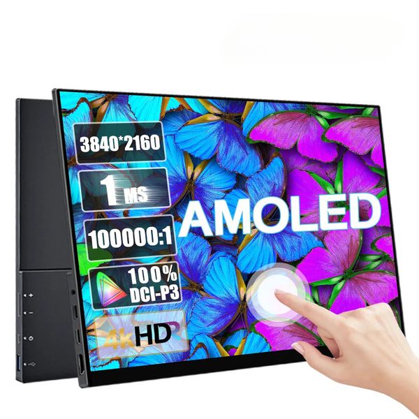 13,3/15,6-дюймовый 4K OLED сенсорный портативный монитор 3840 2160 550 нит 100000:1 контрастность 1 мс игровой дисплей для ПК, ноутбука, телефона PS5