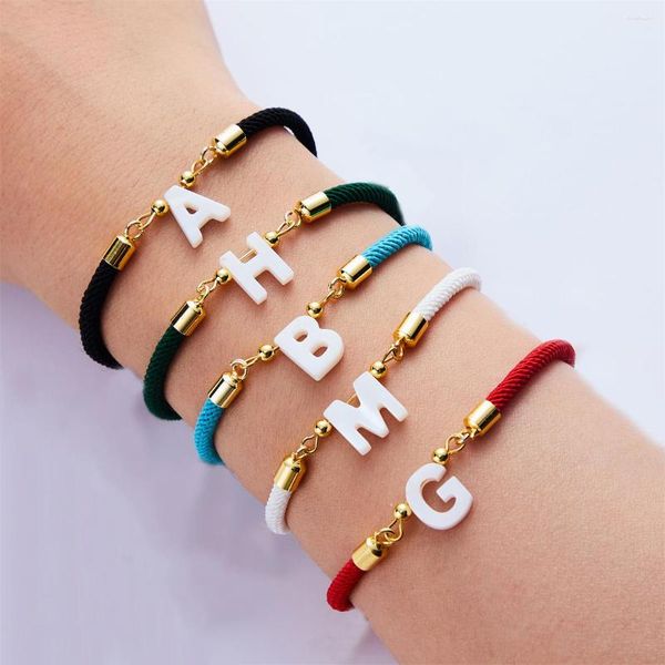 Charme Pulseiras 2023 DIY Shell Carta Inicial Pulseira para Mulheres Homem Casal Ajustável Corda Colorida Acessórios A-Z Jóias Presentes